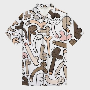 Mens Button Down Shirts Funny Penis Pattern Printed Hawaiian shirt Novelty Ugly Graphic Shirt, Summer Vacation Shirt, Unisex Aloha Shirt