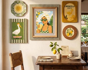 Set di cornici portafoto retrò eclettiche, stampe artistiche da parete stravaganti e originali, cornici ondulate e smerlate, kit per collage da parete in stile galleria estetica.