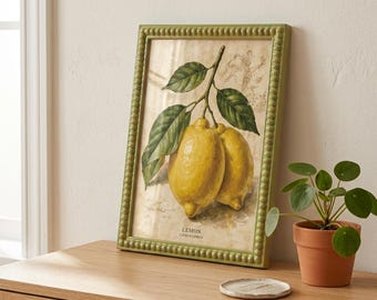 Cornice portafoto da parete con perline / Diverse misure con stampa artistica vintage di frutta/cocktail in omaggio, decorazione per cucina e bar, regalo per l'inaugurazione della casa