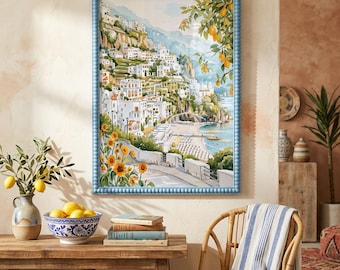 Blue Beaded Wall Art Picture Frame, Coastal Frame for Multiple Sizes Options, A3 A4 A5 Amalfi Lemon Wall Art Poster Decor, Gallery Wall Art
