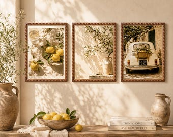 Cornice portafoto vintage in legno con perline a rocchetto, disponibile in diverse dimensioni e con varie opzioni di stampe artistiche, cornice in stile toscano-mediterraneo per decorare la parete della galleria d'arte.