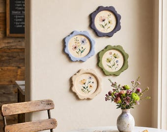 Cornici portafoto rotonde ondulate 4x4, colori pastello, singole o in set da 4 pezzi, cornici decorative da parete in stile boho floreale per la casa e la cameretta dei bambini.