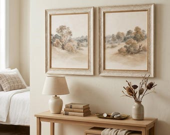 Cornice portafoto vintage con perline dorate, disponibile in diverse dimensioni e con stampe artistiche di paesaggi neutri, ideale per la decorazione della camera da letto in stile country francese. Dimensioni disponibili: 8x10, 11x14, 16x20.