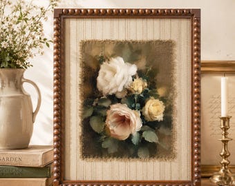 Cornice portafoto vintage in legno con perline, disponibile in diverse misure, con stampa floreale e botanica, ideale per decorare pareti in stile country francese.