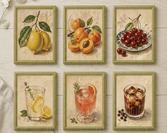 Set di cornici per foto da parete con perline 8 x 10 pollici (set da 3/6), stampe artistiche vintage di frutta/cocktail in omaggio, decorazioni per la cucina e la sala da pranzo, arte per la stanza.