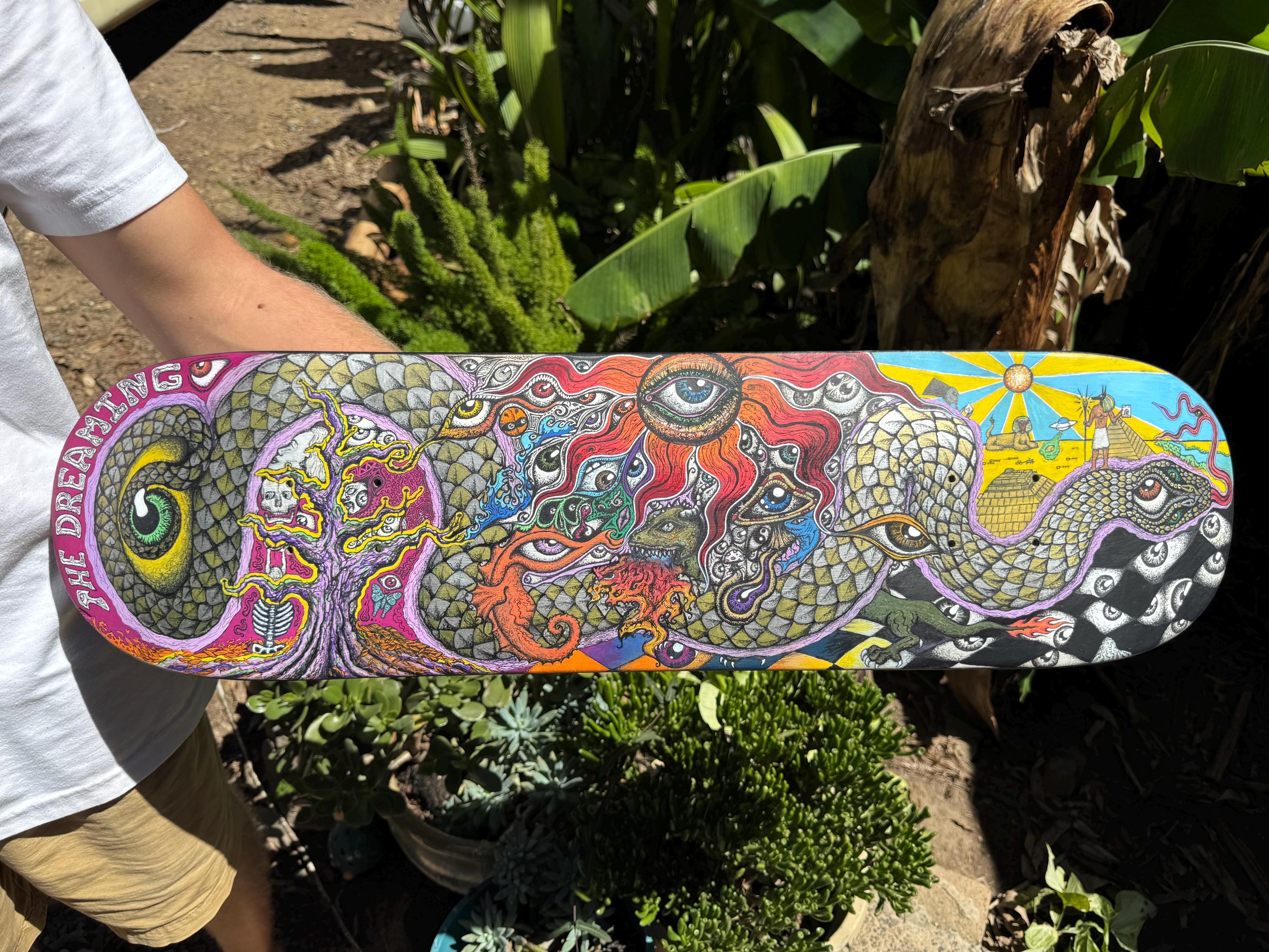 The Dreaming Skateboard Art: Hand-Drawn Posca Pen Design