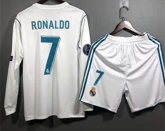 2017/18 Ronaldo #7 Real Madrid UEFA Long Sleeve Home Jersey, Real Madrid Jersey, C Ronaldo Barb Football Jersey Set, Ronaldo Jersey, Gift