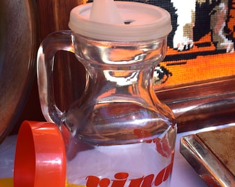 Vinagrera vintage de vidrio y plástico — años 60/70