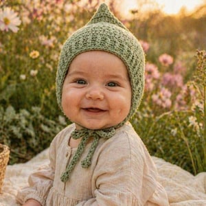 Baby Elf Bonnet Crochet Pattern PDF | Christmas Newborn Hat | Pixie Gnome Bonnet | 4 Sizes | Beginner Photo Prop