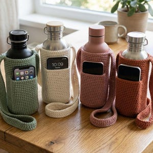 Crochet Water Bottle Holder Pattern, Phone Pocket, Crossbody Bag, Beginner PDF Instant Download