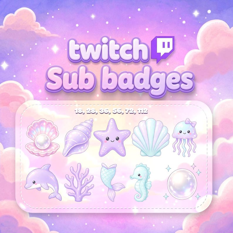 Kawaii Mermaid Twitch Sub Badges | Pastel Ocean PNG Subscriber Icons - Etsy
