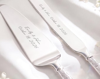 Wedding Cake Cutting Set, Personalized Engraved Cake Server, Vintage Bridal Knife and Server Set, Custom Engagement Gift