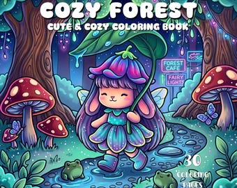 Libro para colorear Bosque Acogedor Páginas para colorear de animales lindos Bosque encantado digital Imprimible Bosque mágico Colorear Relajante para adultos Pf