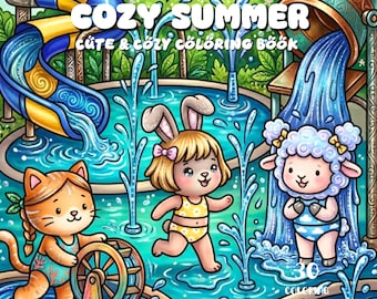 Cozy Summer Coloring Book for Adults, Cute Animal Beach Adventures, Relaxing Coloring Book, Summer Printable Coloring Pages
