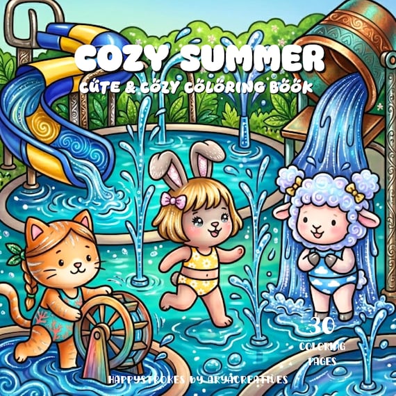 Cozy Summer Coloring Book for Adults, Cute Animal Beach Adventures, Relaxing Coloring Book, Summer Printable Coloring Pages