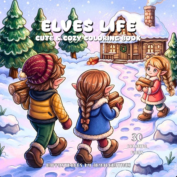 Christmas Elf Coloring Book Cute Animal Coloring Pages Digital Winter Coloring Sheets Printable PDF for Adults Kids Magical Forest