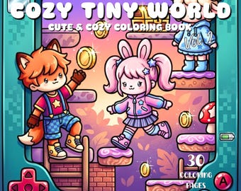 Libro da colorare "Cozy Tiny World" con simpatici animali. Pagine da colorare digitali di fantasia, foresta magica e rilassante per adulti. Stampabile in formato PDF e JPG per l'estate.