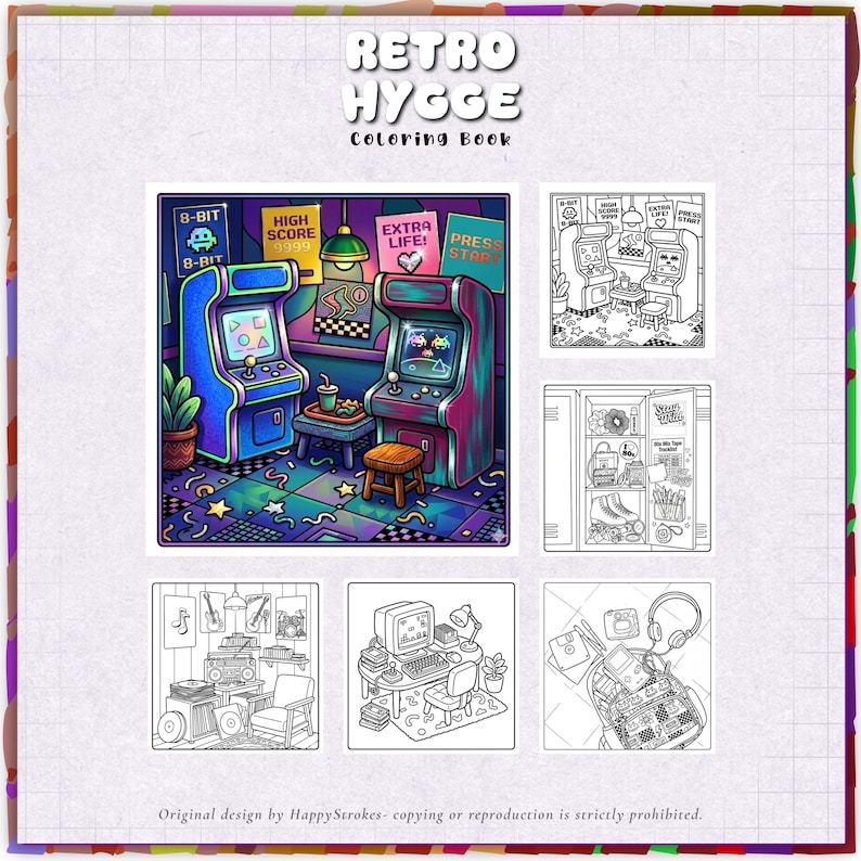 Retro Hygge Coloring Book For Adult Cozy Aesthetic Coloring Vintage Groovy Coloring Nostalgic Old School Coloring Pages Digital Printable image 2