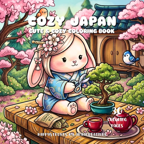 Cozy Japan Coloring Book, Kawaii Japan Coloring Pages, Cute Japanese Coloring Book, Sakura Anime Coloring Book, Relaxing Coloring Pages PDF