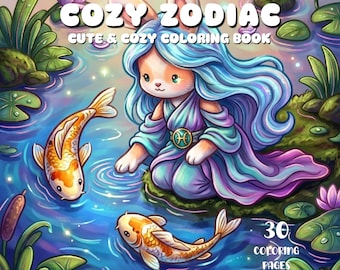 Cozy Zodiac Coloring Book Cute Fantasy Coloring Pages Magical Astrology Printable Coloring Sheet Relaxing Adult Coloring Zodiac Signs Pdf