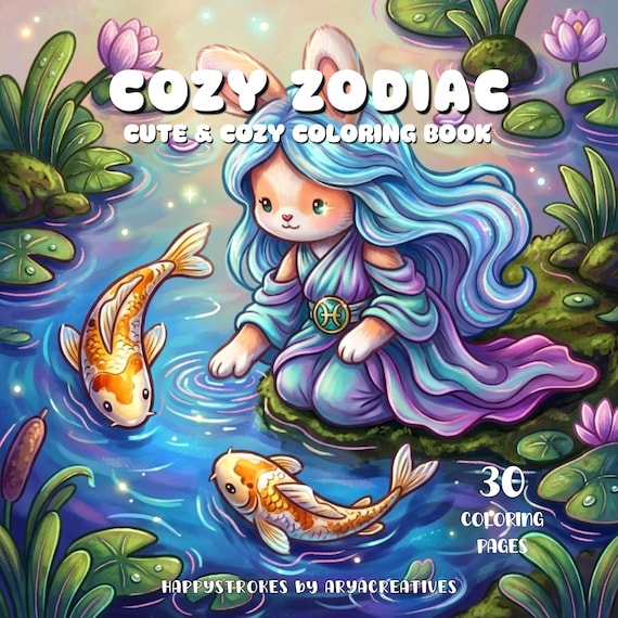 Cozy Zodiac Coloring Book Cute Fantasy Coloring Pages Magical Astrology Printable Coloring Sheet Relaxing Adult Coloring Zodiac Signs Pdf