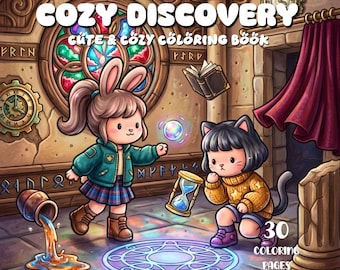 Cute Cozy Coloring Book Fantasy Adventure Magical Coloring Pages Hygge Relaxing Adult Printable PDF Summer Printable Coloring Pages