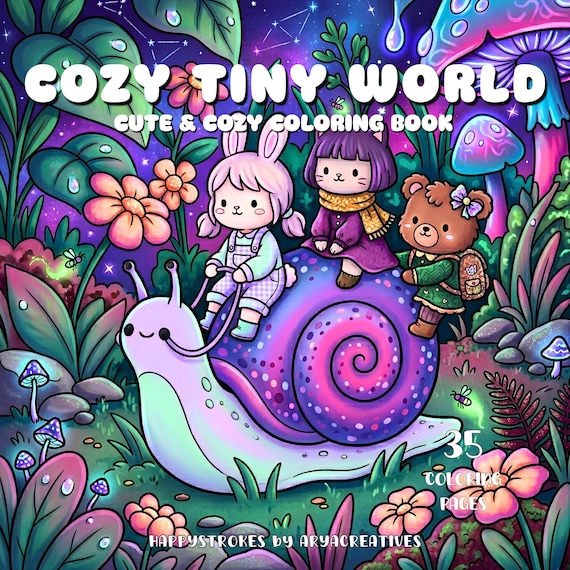 Cozy Tiny World Coloring Book Cute Animal Coloring Pages Digital Fantasy Magical Forest Relaxing Adult Coloring Summer Printable Pdf Jpg