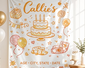 Personalized 1st Birthday Tapestry,Custom Baby Name Party Banner,First Birthday Backdrop, One Year Old Celebration Decor, Kids Birthday Sign