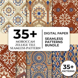 Paquete de patrones sin costuras de azulejos zellige marroquíes / Papel digital geométrico islámico (más de 35 archivos)