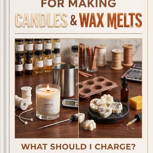 May include: A book cover titled Masterclass for Making Candles & Wax Melts by Tracy Coleman. The cover features two split-screen images showing candle-making supplies, including a lit candle, a metal pitcher, wax moulds, and fragrance oils.