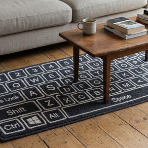 Keyboard Design Rug Black White Tufted Area Rug, Computer Keycaps Carpet, Office Decor Rug, Geek Gamer Room Mat, Modern Novelty Floor Rug