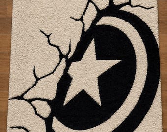 Tapis inspiré du bouclier touffeté à la main, carpette craquelée en laine à emblème, tapis moderne de style super-héros, décoration de salle de jeux