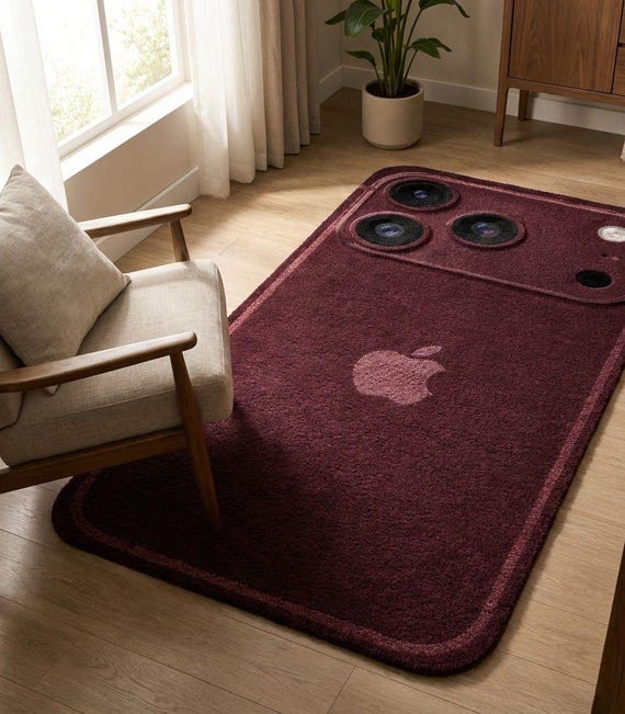 Burgundy Apple Computer Logo Rug, Retro Tech Desk Mat, Gaming Room Decor