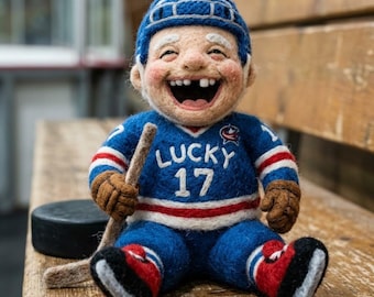 Poupée mascotte de hockey en feutrine, maillot Lucky 17, peluche de sport en laine, décoration d'éventail