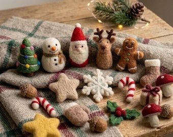 Needle Felted Christmas Ornaments, Wool Felt Tree Decor, Wedding Christmas Ornament, Cute Mini Figurine, Stocking Stuffer Holiday Gift
