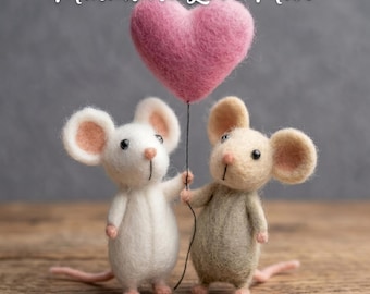 Adorno de ratoncito de fieltro con aguja / Mini escultura de animal de lana / Decoración de escritorio de estilo rústico para parejas / Regalo artesanal para el Día de la Madre