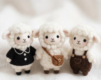 Ornement fait main de mouton feutré à l'aiguille | Figurine en laine d'agneau, décoration de ferme