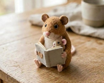 Needle Felted Parent Child Mice Figurine, Wool Motherhood Keepsake, Heirloom Gift