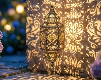 Hanging Solar Lantern for Outdoor Garden Decoration,Moroccan Style LED Projection Light,Waterproof Decor for Patio Yard,Unique Gift for Him