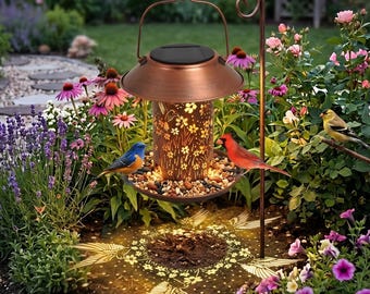 Lanterna solare per mangiatoia per uccelli, regalo da giardino in metallo da appendere con design a colibrì, decorazione da giardino impermeabile da appendere, luce da esterno, regalo per gli amanti degli uccelli