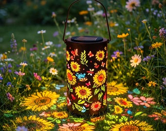 Colorful Sunflower Solar Lantern,Decorative Metal Garden Light,Waterproof Hanging Solar Lamp for Patio,Garden Yard Art,Unique Gift for Him