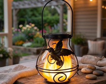 Lanterne lumineuse solaire colibri, décoration extérieure LED à effet de flamme, lanterne de jardin suspendue imperméable, style marocain, décoration d'art de jardin, cadeau unique