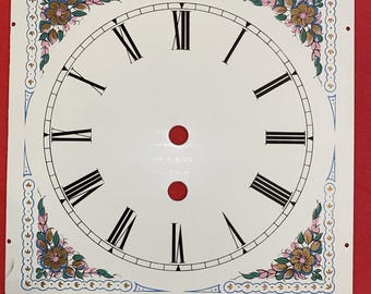 Esfera de reloj vintage NUEVA pintada con motivos florales, pieza de repuesto de 8 pulgadas cuadradas, encontrada en una finca.