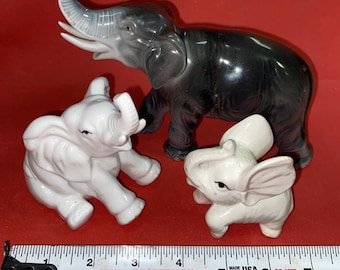 3 Vintage Porcelain Elephants-Trunks Up For Luck (E7)