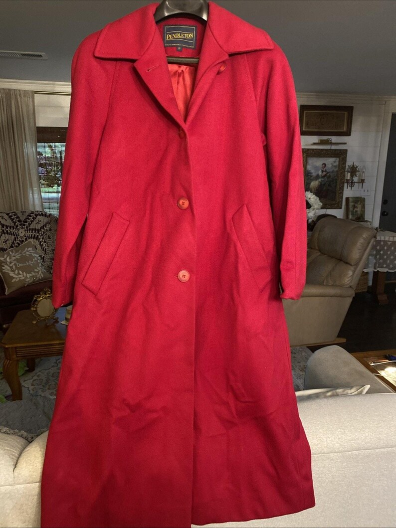 Trench-coat rouge Pendleton VTG 100 % laine mérinos Taille 8P image 1