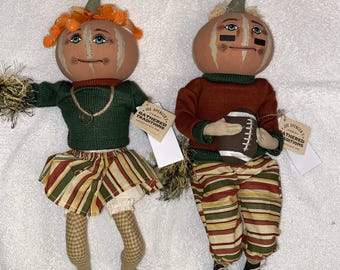 Joe Spencer Defense Dan & Lucille Pumpkin Gathered Traditions Dolls W/Tags NEW