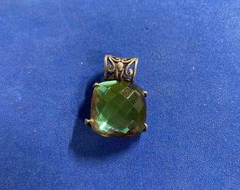 Vintage 925 Sterling Silver Square Cut Mystic Topaz Statement Pendant