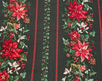 VTG 3 Yards CRANSTON Christmas Poinsettia Stripes Cotton Fabric 44” Wide(A4)
