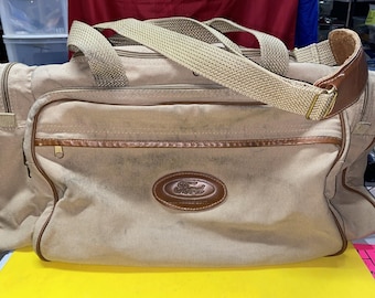 VTG Ford Eddie Bauer Tan Canvas Duffle Bag 5 Compart - Shoulder Straps (A1)
