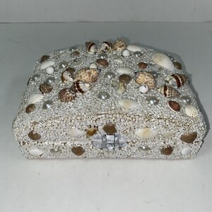 Pottery Barn Shell Jewelry Box Hand Crafted 6"x4"  Vintage Decor (E7)